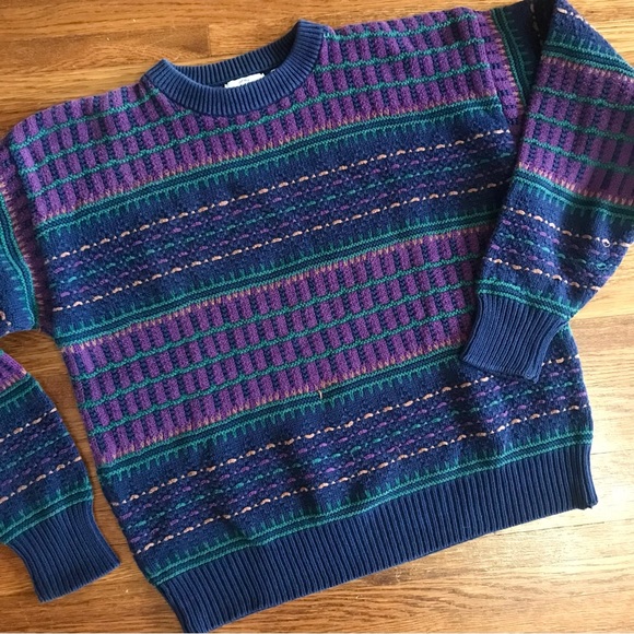 Van Heusen Sweaters - SOLD vintage 90s 3D sweater purple boxy colorful S men’s unisex